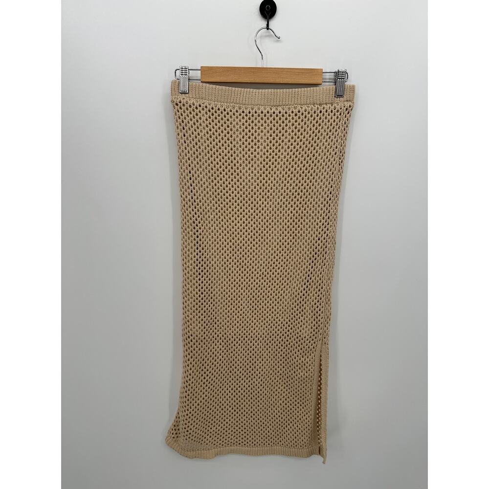 Freshman 1996 Tan Knit Maxi Skirt Women Sz S Vaca Resort Beach Stretch Boho